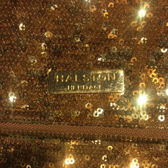 HALSTON HERITAGE SEQUINED FOLD CLUTCH-Gold - Picture 2 of 4